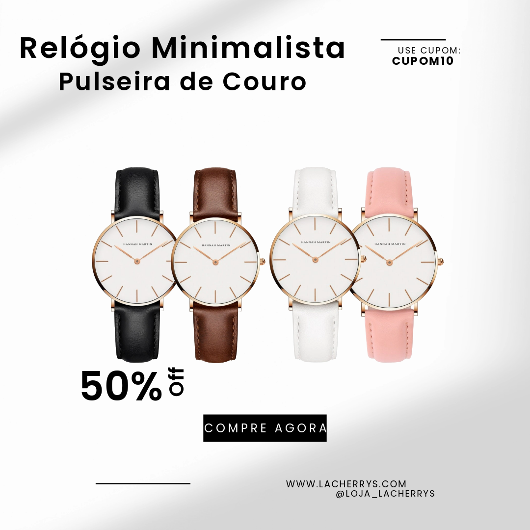 Relógio Feminino Minimalista Básico Redondo em Couro