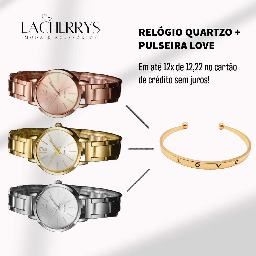 Relógio Quartzo + Pulseira de Brinde